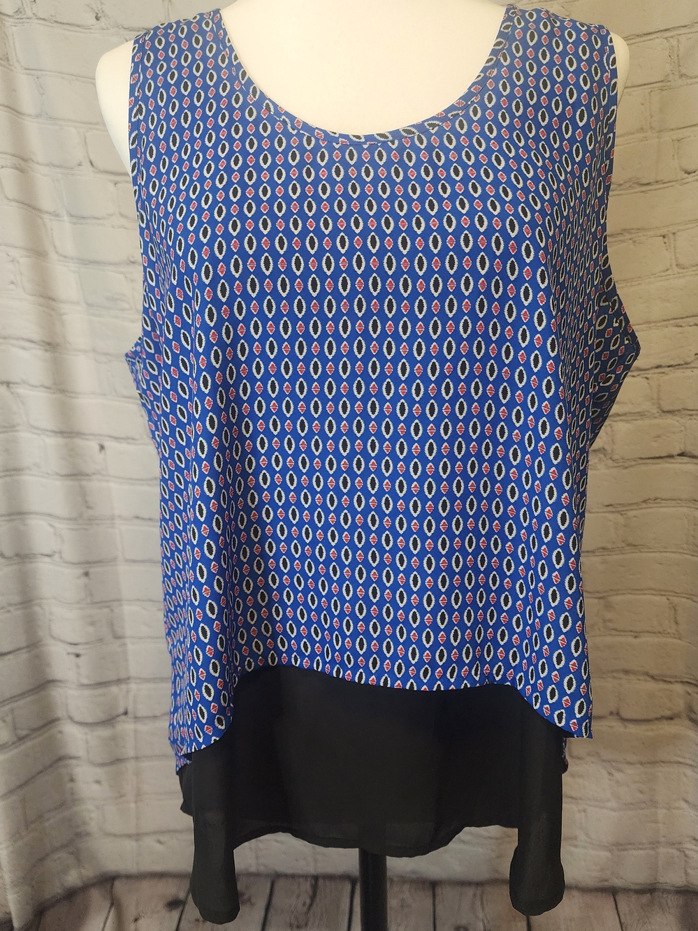Violet & Claire Blue Printed Layered Tank with Black Hem
